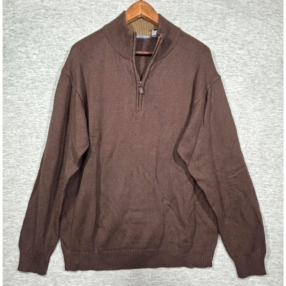 Oscar De La Renta Mens‎ Sweater XL Brown 1/4 Zip 100% Cotton